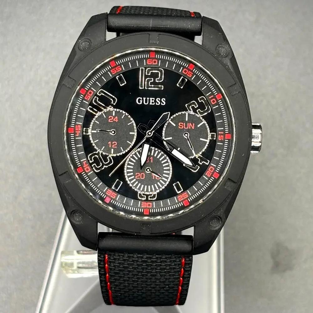 Guess Dash W1256G1 Men’s 46mm Black Multifunction Quartz Watch Red Accents